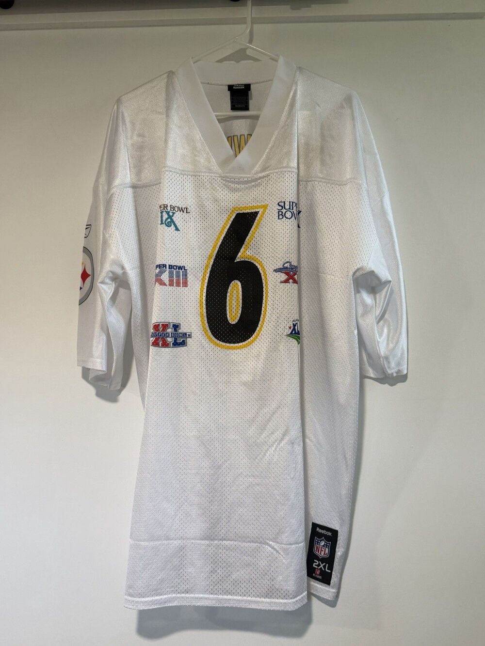 Reebok Pittsburgh Steelers Super Bowl 6 Champs Jersey White Mens 2XL XLIII IX